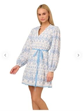 Adrianna Papell Flounce Hem Short Dress in Light Blue NWT